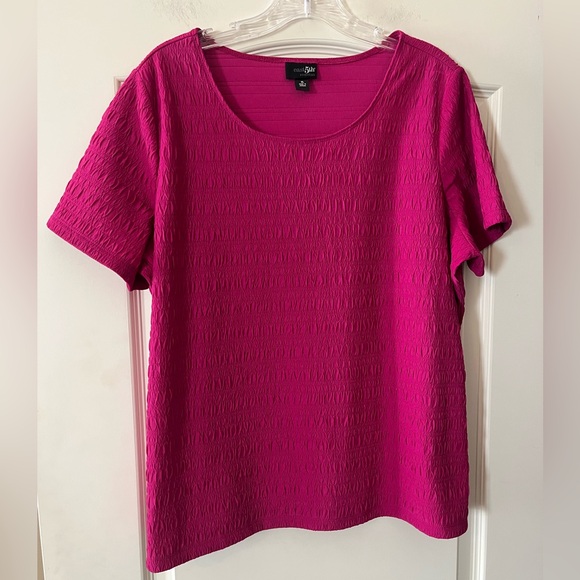 East 5th Tops - East 5th Fuchsia Textured Short Sleeve Blouse Women’s Size XLarge